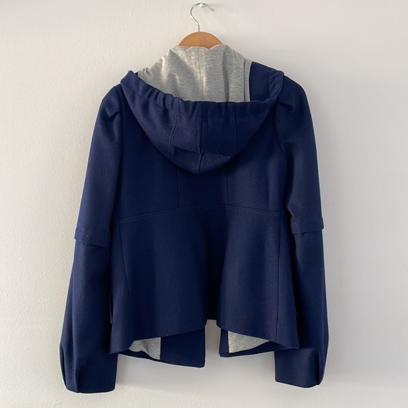 Anthro Elevenses Navy Wool Blend Hooded Coat 4 - Picture 7 of 7